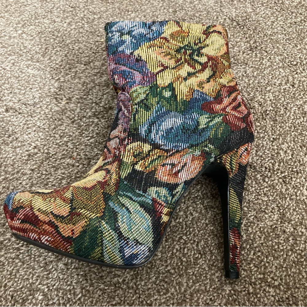 Diba Red and Yellow Heeled Boots with Elegant Design